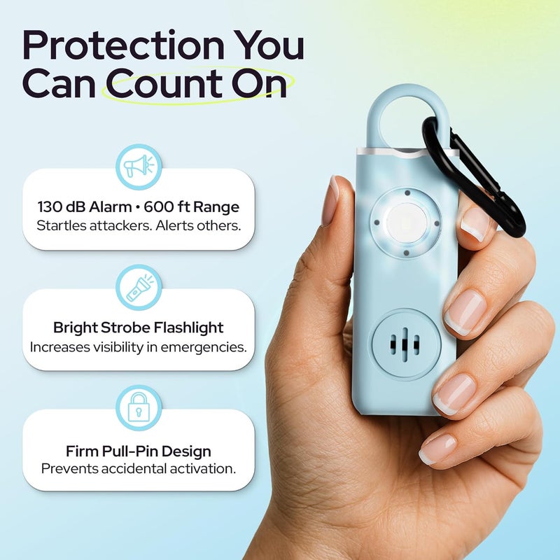 WETEN Personal Safety Alarm for Women - 130dB Loud Panic Siren Keychain 3 Pack - Rape Whistle - LED Light, Carabiner Clip, Low Battery Alert, USB-C Charging Self Defense Alarm (Black Pink Blue) - Image 2